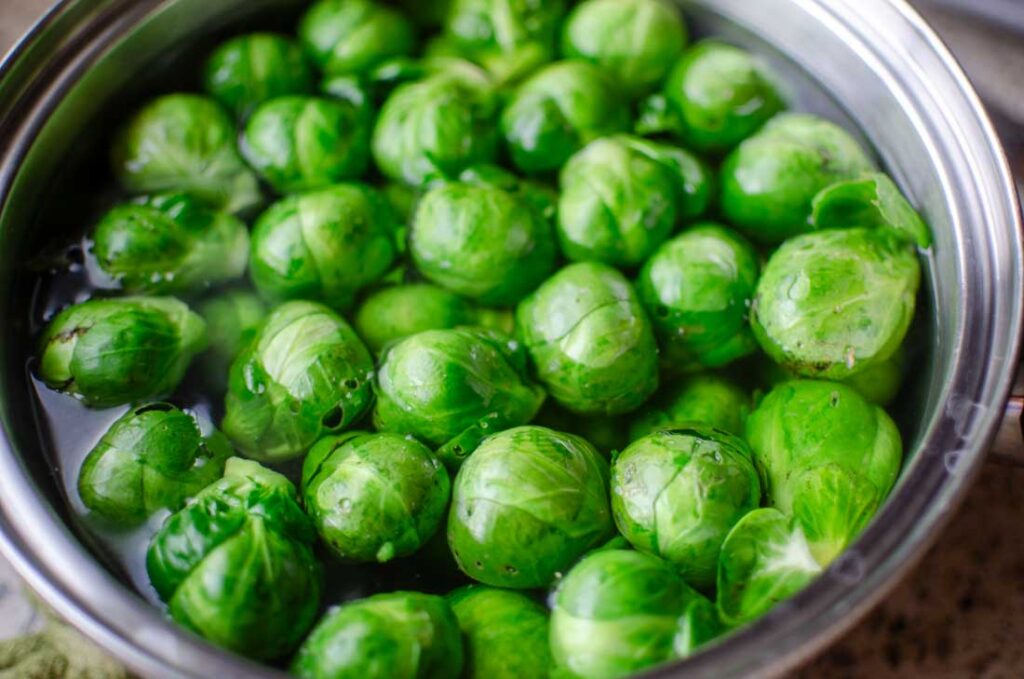 blanched brussels sprouts in hot water