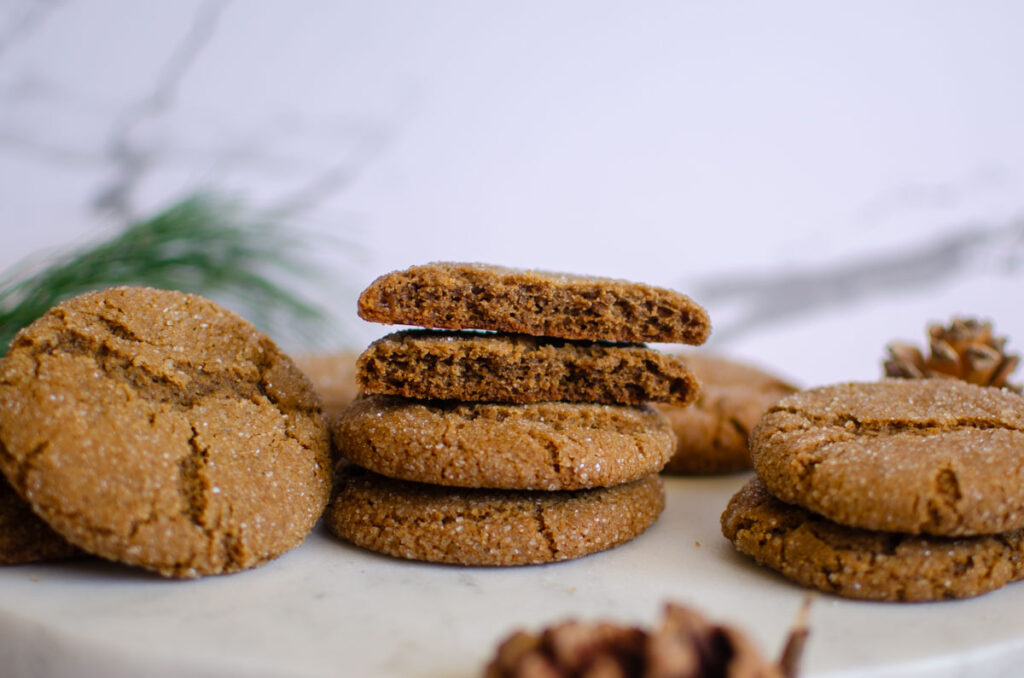 soft sourdough discard molasses cookies stacked 