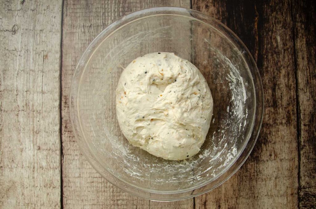 sourdough everything bread at the beginning of the bulk fermentation 