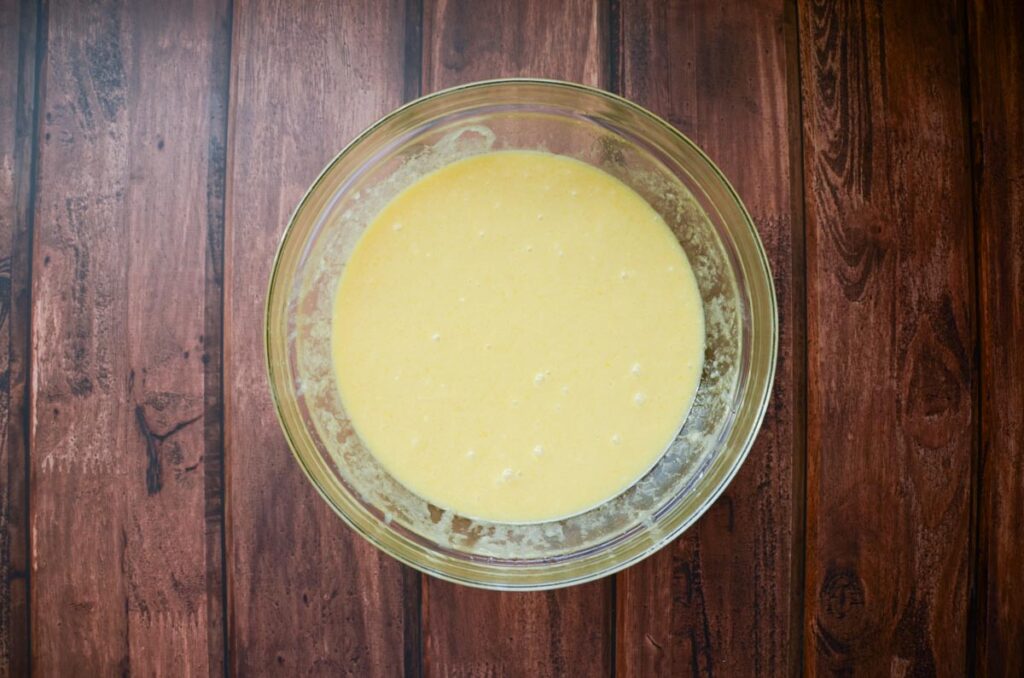 combined wet ingredients in glass bowl