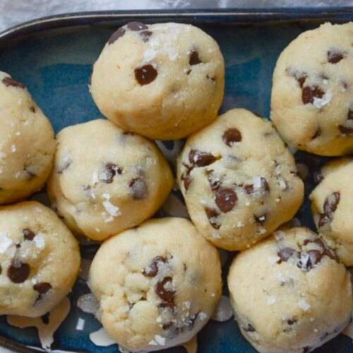 edible cookie dough bites balls on a plate