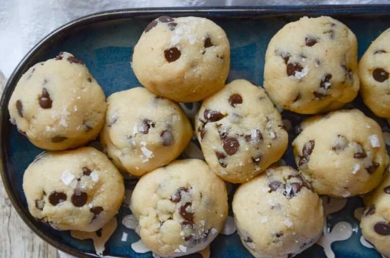 edible cookie dough bites balls on a plate