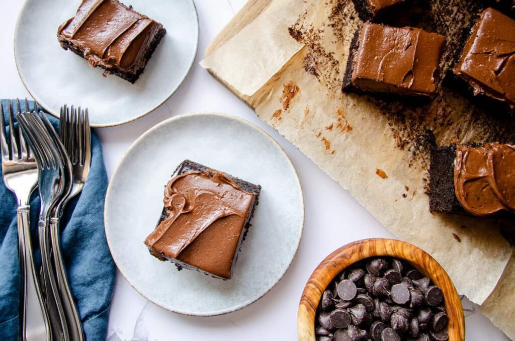 a piece of chocolate espresso cake on a plate