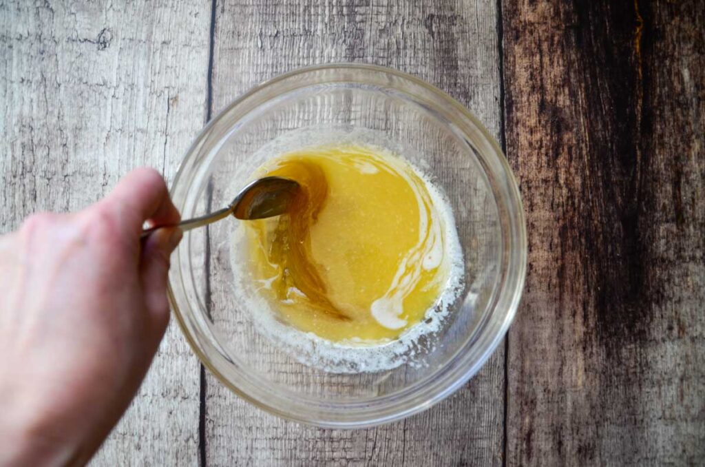 mixing the wet ingredients for edible cookie dough bites