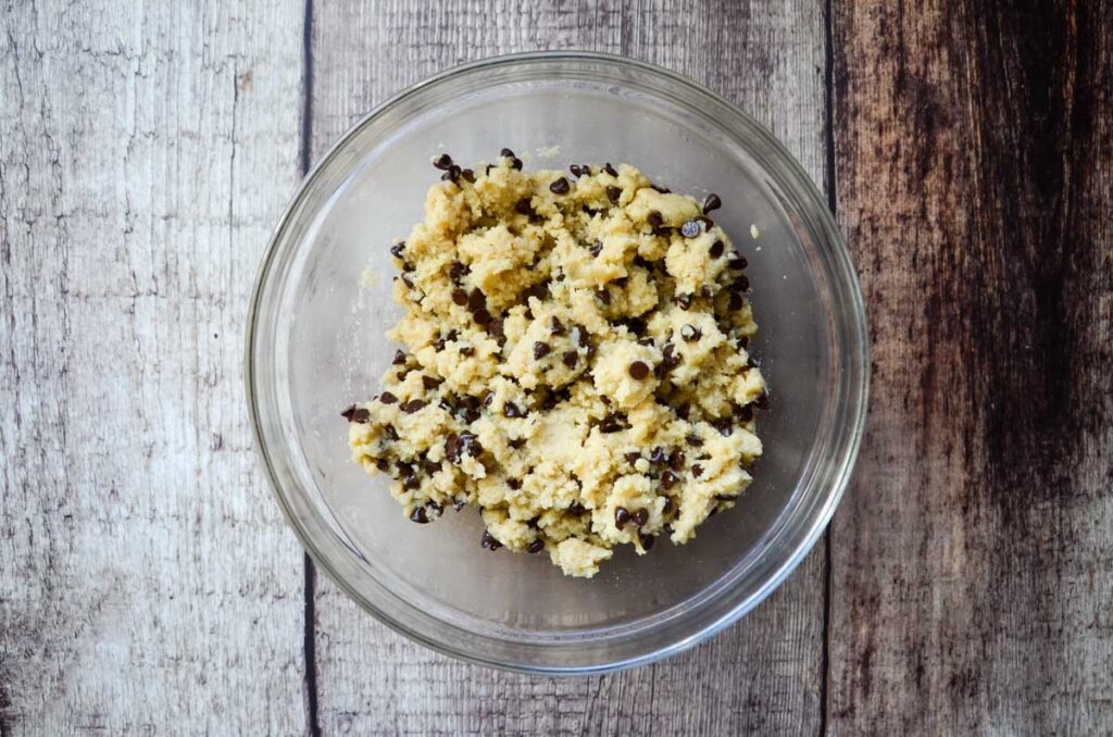 cookie dough in a glass bowl