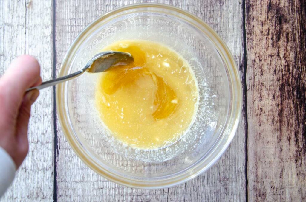 wet ingredients in a glass bowl