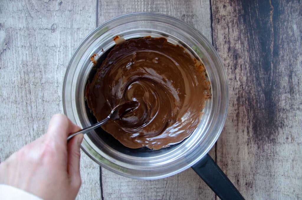 melted chocolate in a double boiler