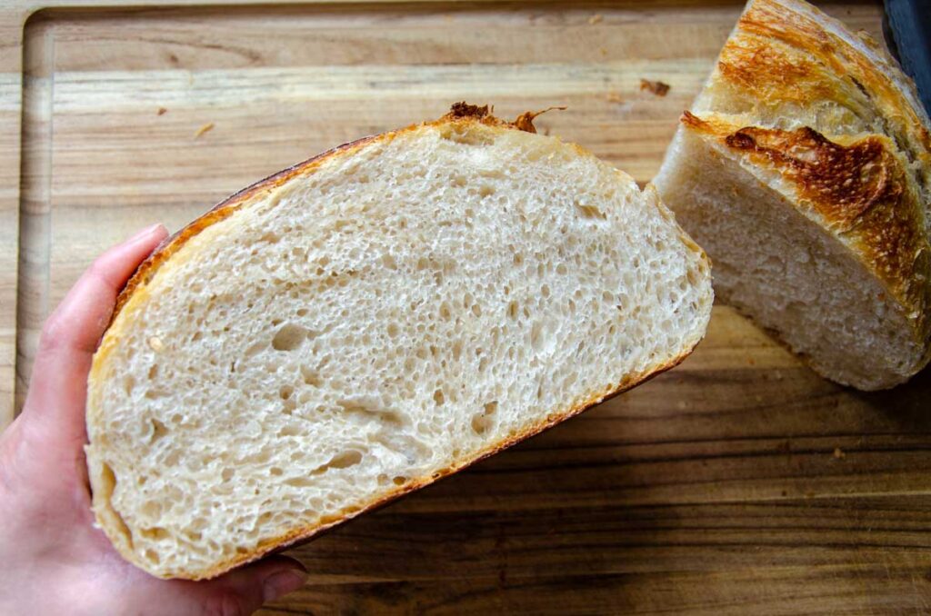 a half loaf of sourdough bread from frozen sourdough dough