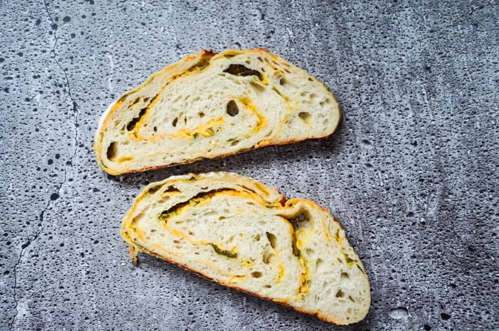 slices of jalapeno cheddar sourdough bread