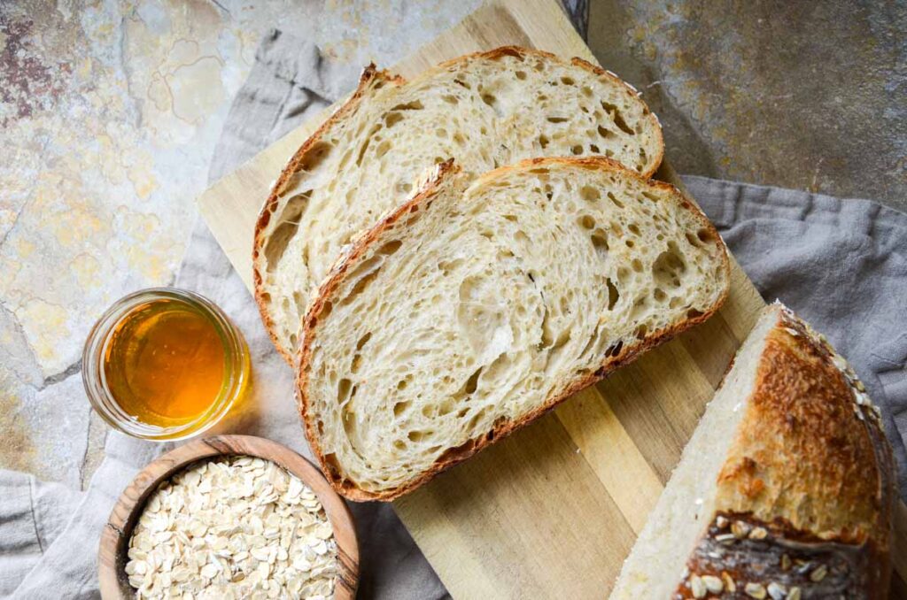 slices of sourdough honey oat bread