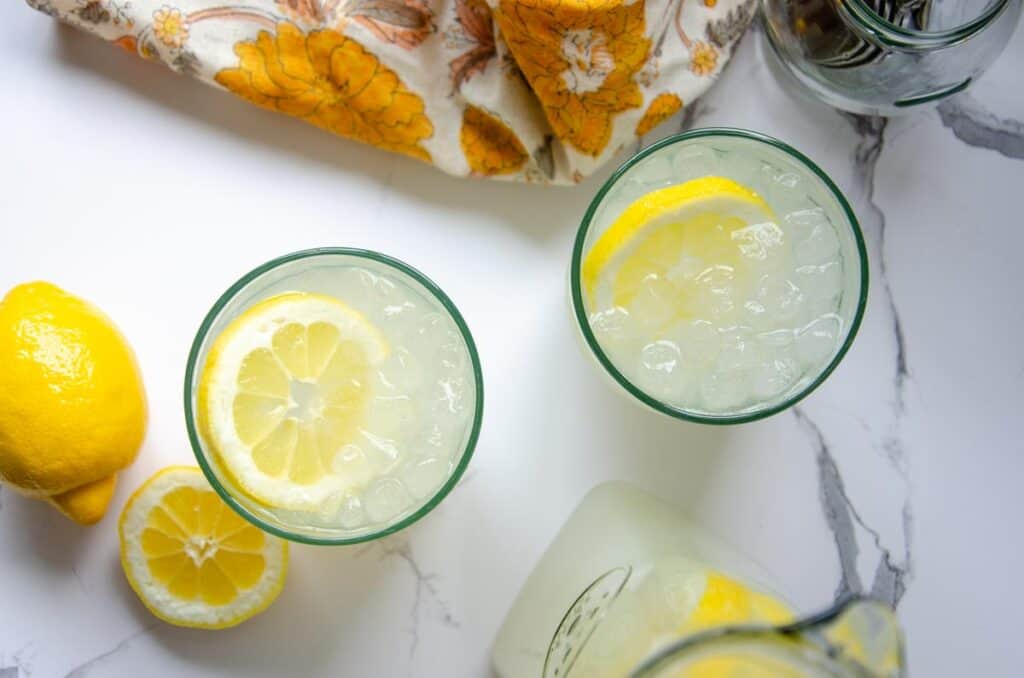 homemade lemonade in two glasses