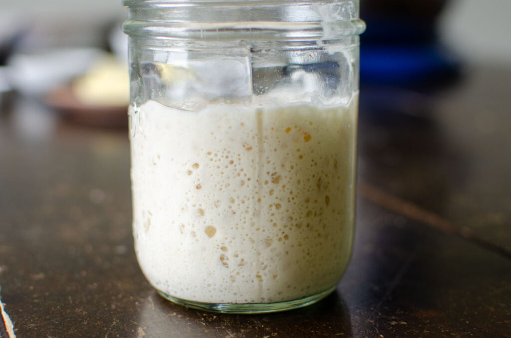 sourdough starter levain in a glass mason jar