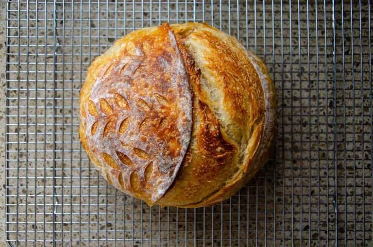 sourdough bread on a wire rack