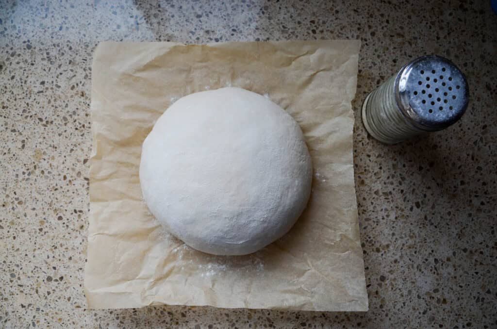 sourdough bread dough on a piece of parchment paper