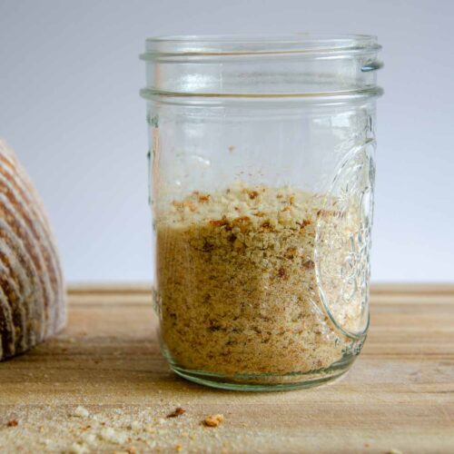 Sourdough bread crumbs in jar