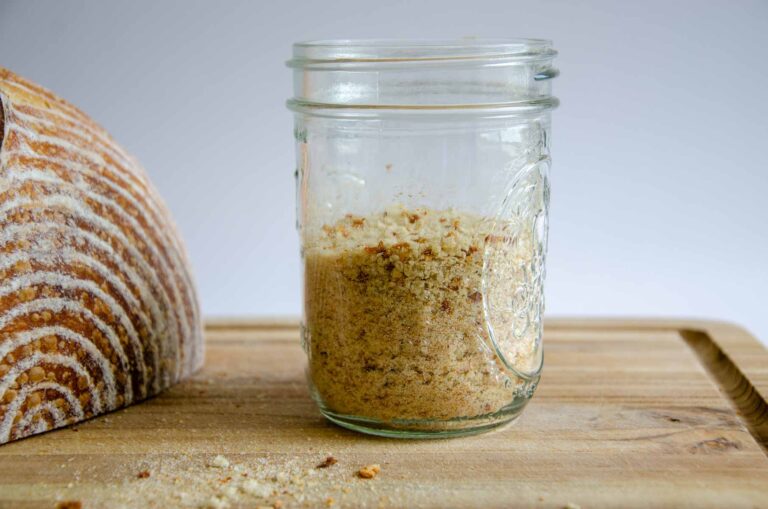 Sourdough bread crumbs in jar