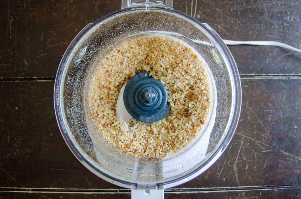 Sourdough bread crumbs in food processor