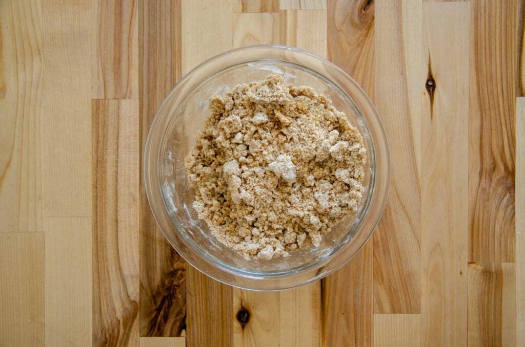 streusel topping in a glass bowl