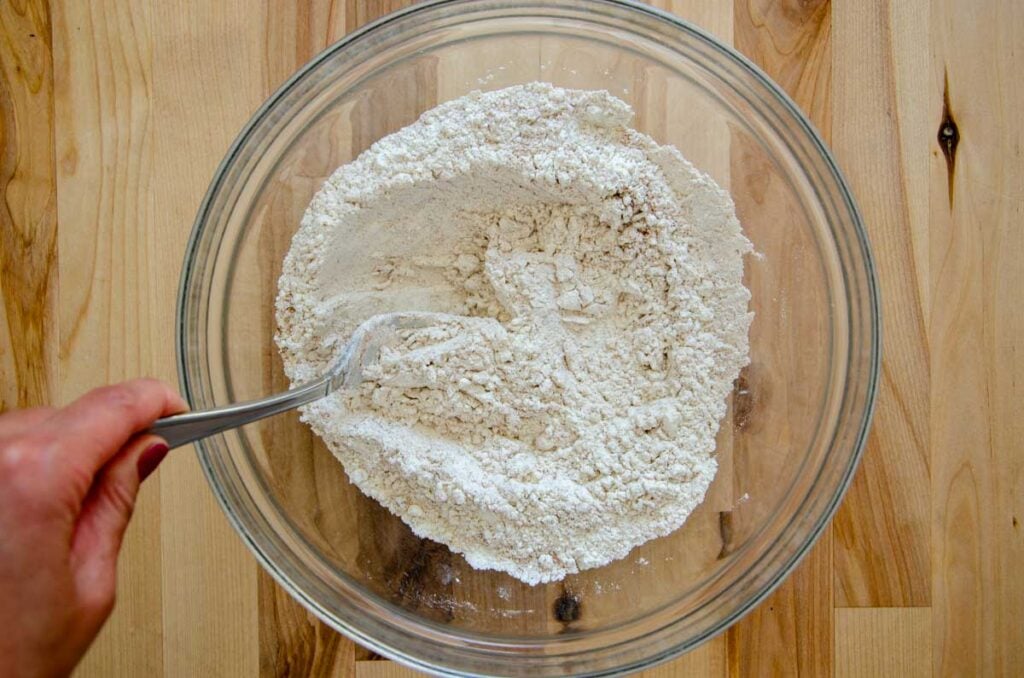 mixing dry ingredients with a fork