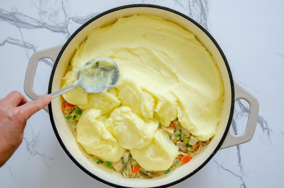 turkey shepherd's pie made with leftover thanksgiving turkey