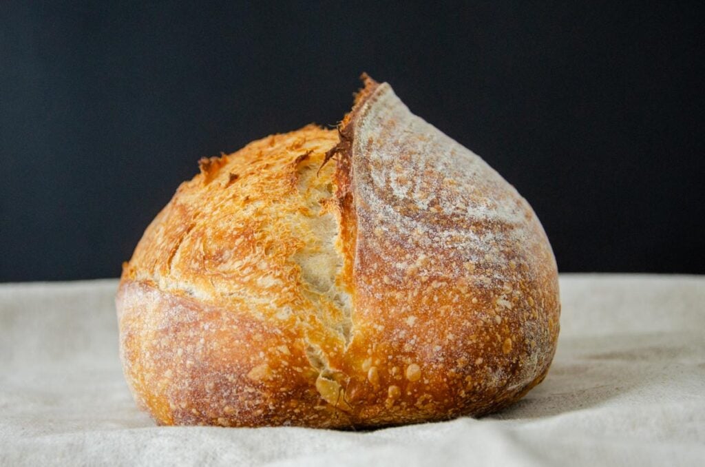 sourdough bread loaf side view with a sourdough ear