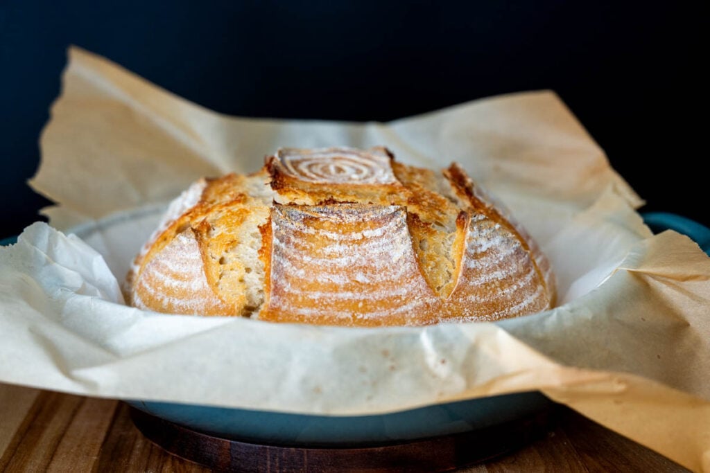 baked no knead sourdough bread