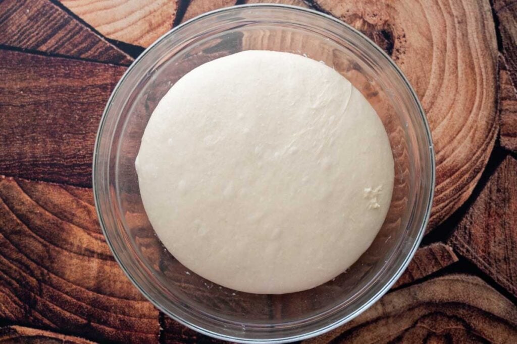 sourdough pretzel dough after bulk fermentation