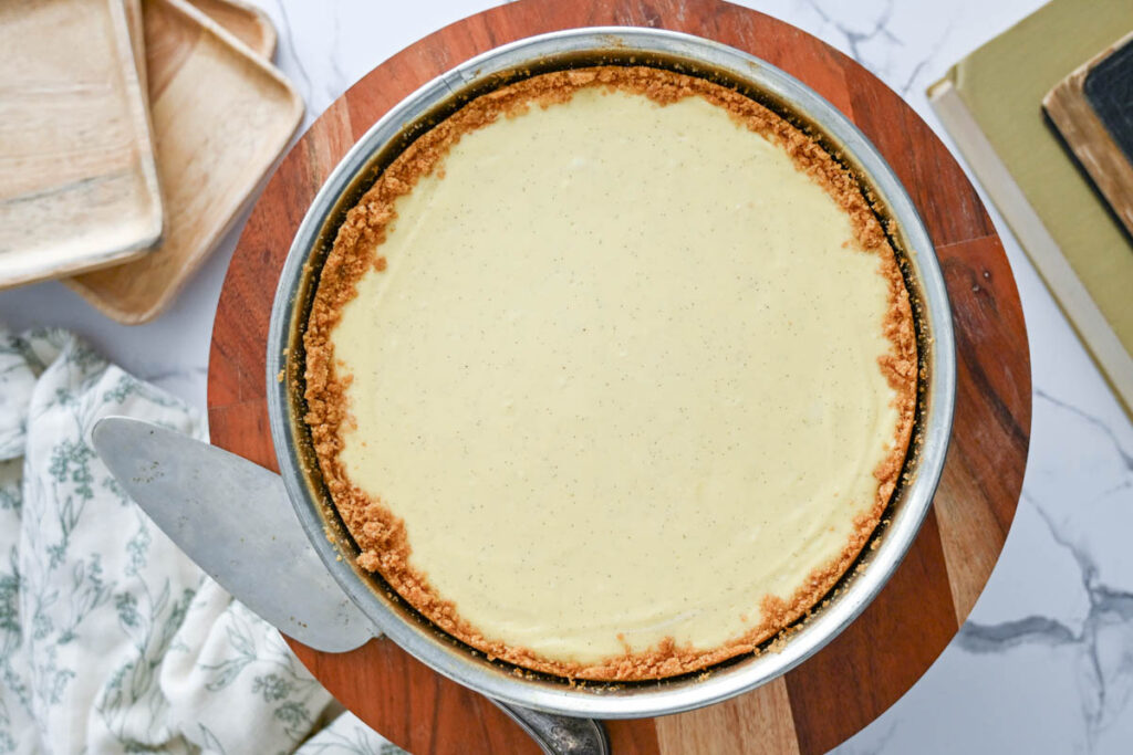 Baked easy cheesecake in a springform pan