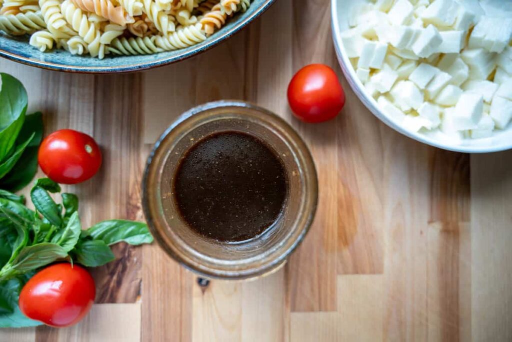 balsamic vinaigrette in a mason jar