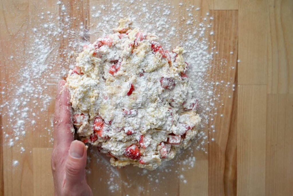shaping sourdough strawberry scone dough