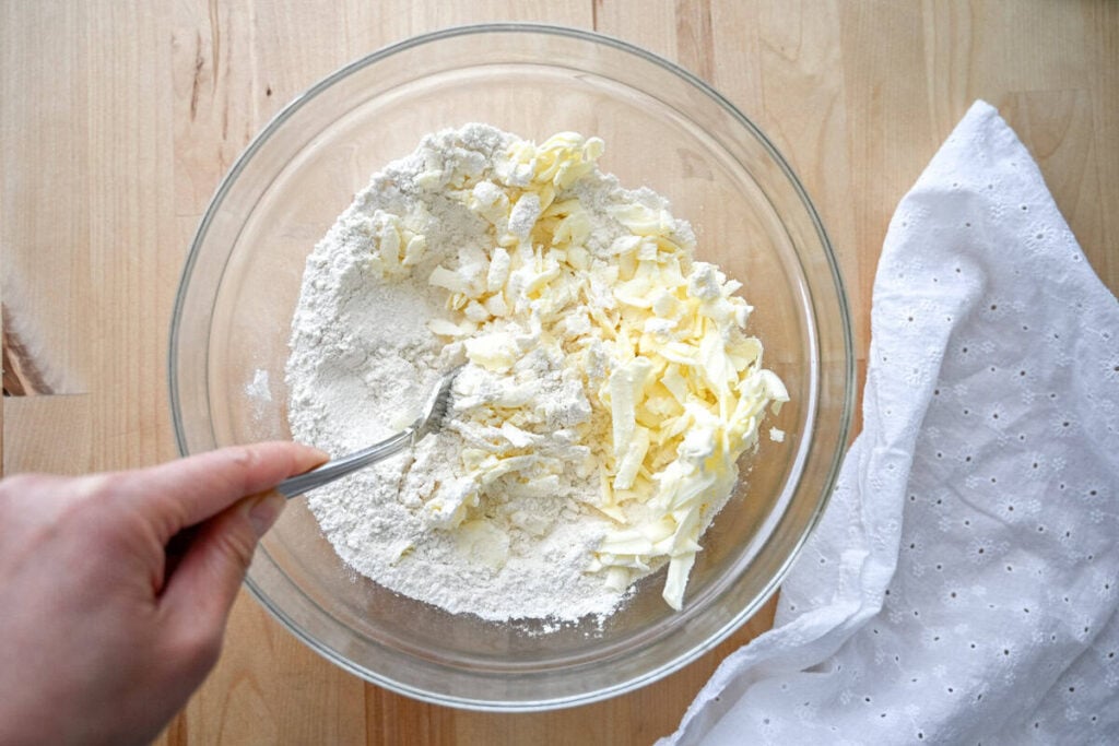 cutting butter into dry ingredients