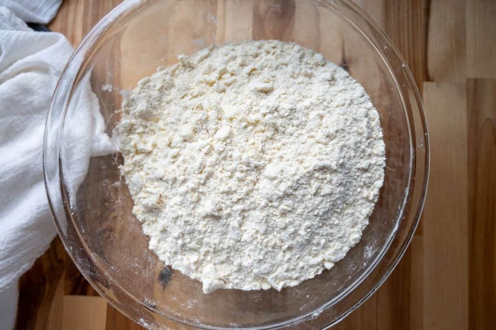 the sourdough shortcake dry ingredients in a glass bowl