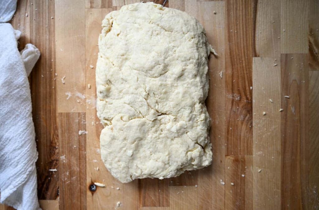 sourdough shortcake dough on a wooden surface