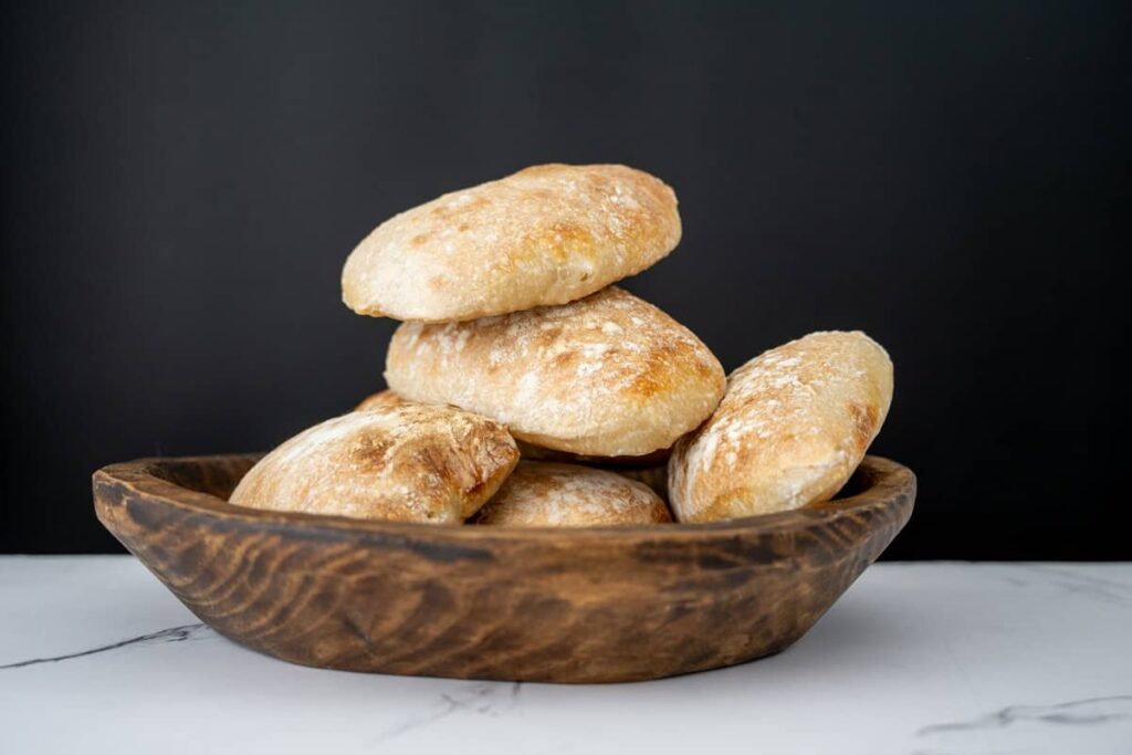 sourdough ciabatta in a wooden bowl