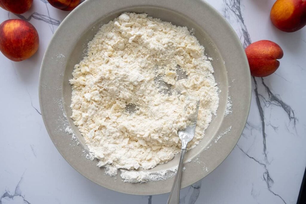 sourdough cobbler dry ingredients in a shallow bowl