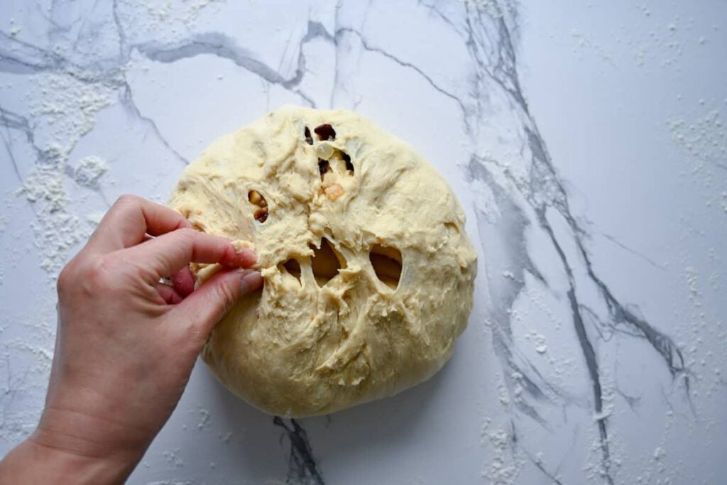 shaping sourdough panettone dough
