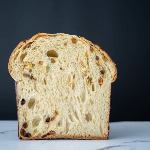 sourdough panettone bread cut in half