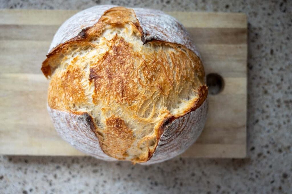 same day sourdough bread on a wooden board