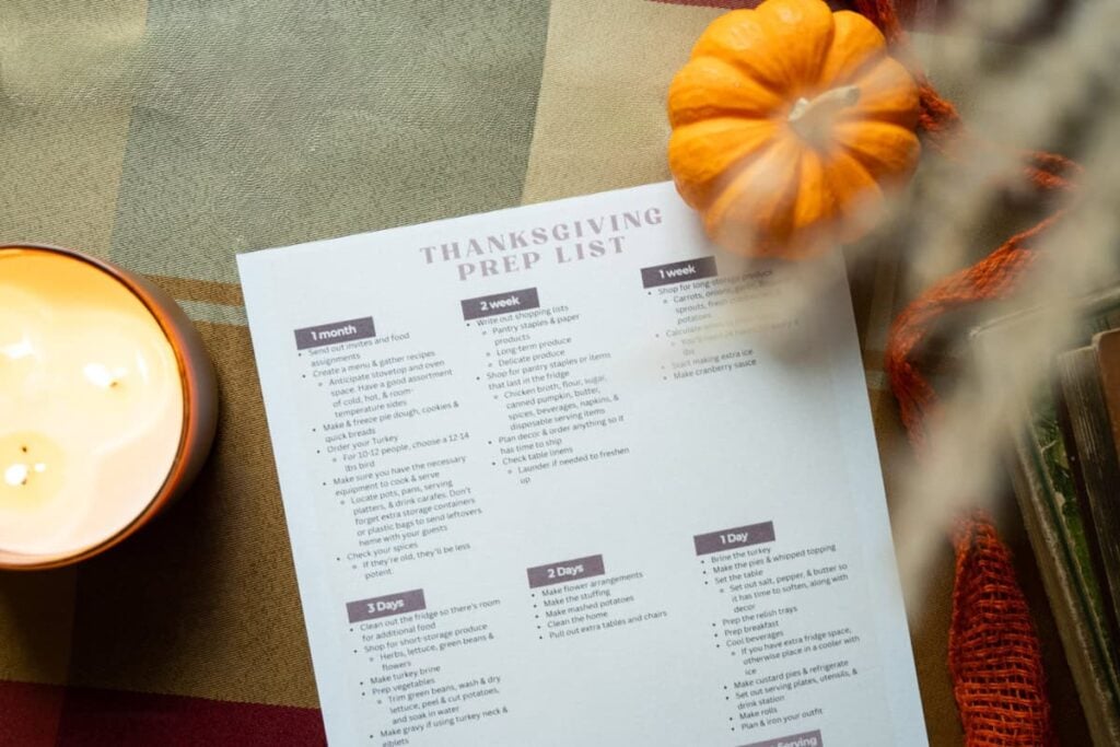 Thanksgiving prep timeline list